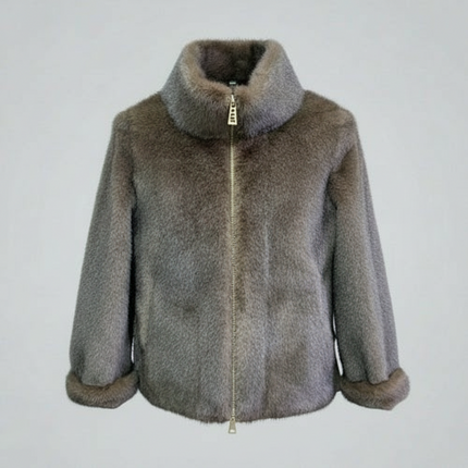 ECO PELLICCIA CORTA SG405 COLLO VULCANO CON INTRECCIO ECOPELLE LATERALE