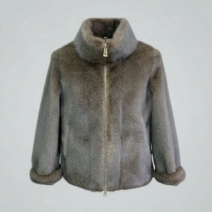 ECO PELLICCIA CORTA SG405 COLLO VULCANO CON INTRECCIO ECOPELLE LATERALE