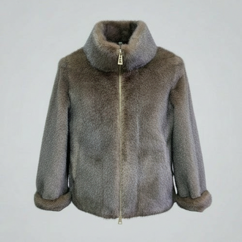 ECO PELLICCIA CORTA SG405 COLLO VULCANO CON INTRECCIO ECOPELLE LATERALE