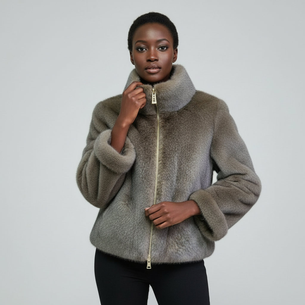 ECO PELLICCIA CORTA SG405 COLLO VULCANO CON INTRECCIO ECOPELLE LATERALE