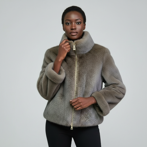 ECO PELLICCIA CORTA SG405 COLLO VULCANO CON INTRECCIO ECOPELLE LATERALE