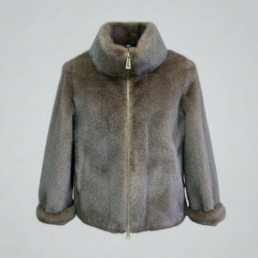 ECO PELLICCIA CORTA SG405 COLLO VULCANO CON INTRECCIO ECOPELLE LATERALE