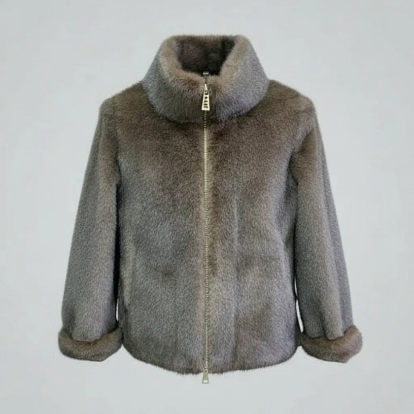 ECO PELLICCIA CORTA SG405 COLLO VULCANO CON INTRECCIO ECOPELLE LATERALE