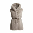 GILET ECO PELLICCIA SG402 CON CAPUCCIO E CINTURA IN VITA