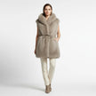 GILET ECO PELLICCIA SG402 CON CAPUCCIO E CINTURA IN VITA