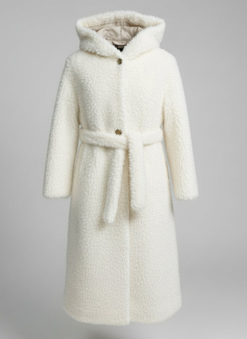 ECO PELLICCIA VESTAGLIA SG416 CON CAPPUCCIO E CINTURA IN VITA