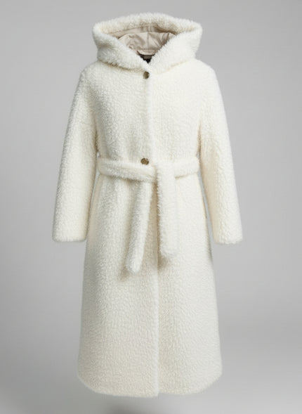 ECO PELLICCIA VESTAGLIA SG416 CON CAPPUCCIO E CINTURA IN VITA