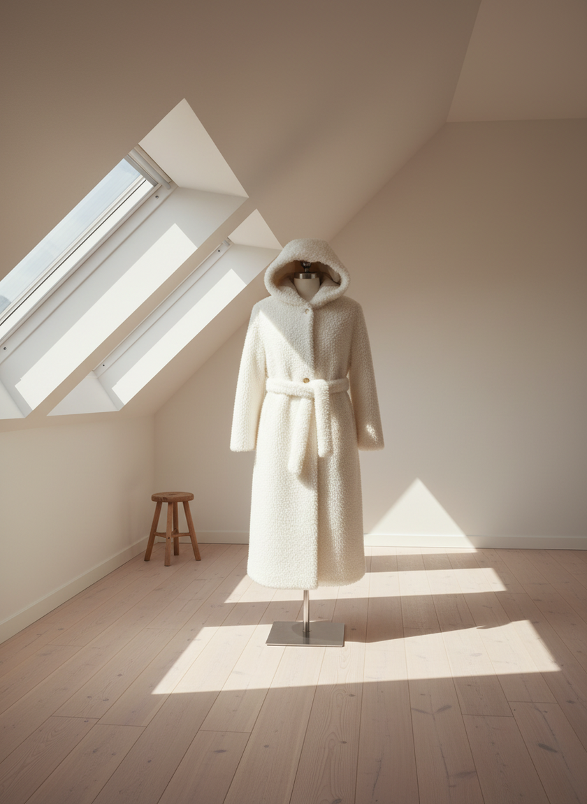 ECO PELLICCIA VESTAGLIA SG416 CON CAPPUCCIO E CINTURA IN VITA