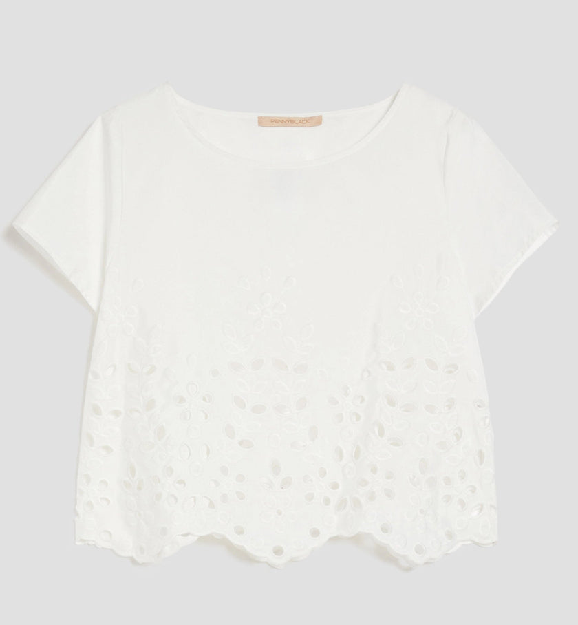T-shirt Mezza Manica con Ricami Sangallo PENNYBLACK