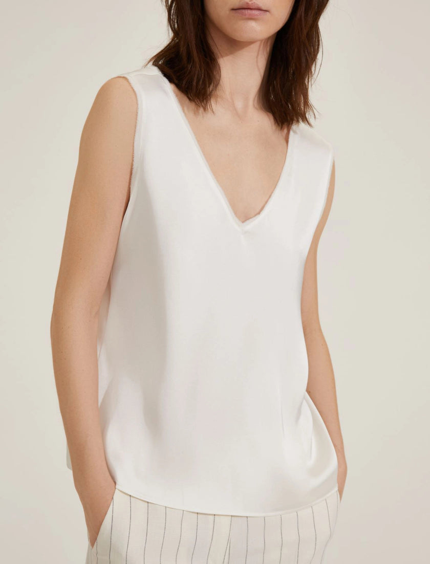 Top Giromanica a Spalla Larga in Raso con Bordi Sfrangiati EMME MARELLA