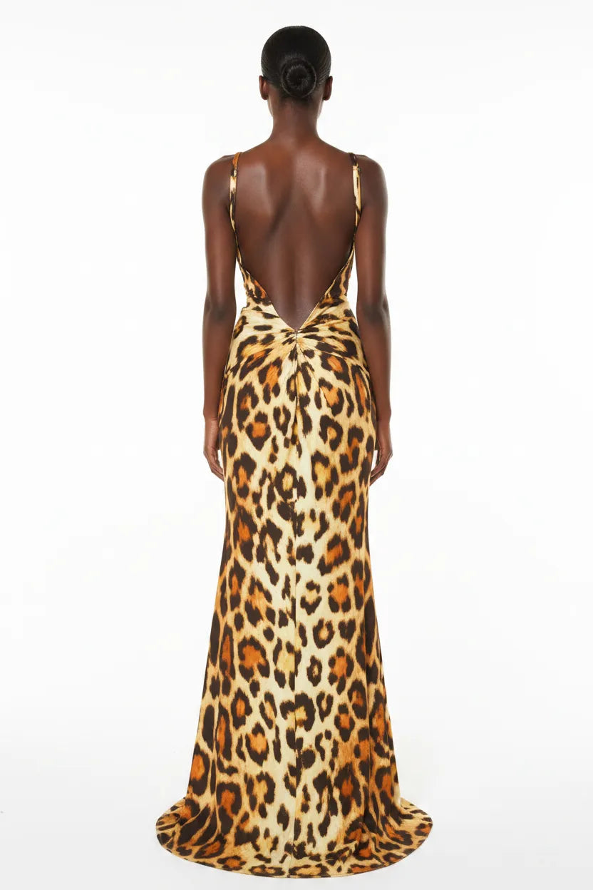 Abito Lungo con Fantasia Leopardata