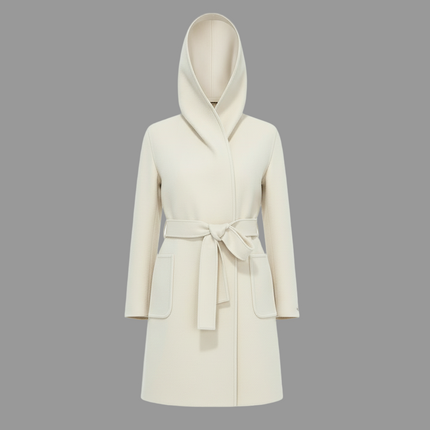 CAPPOTTO OBLATO CON CAPPUCCIO E CINTA IN VITA