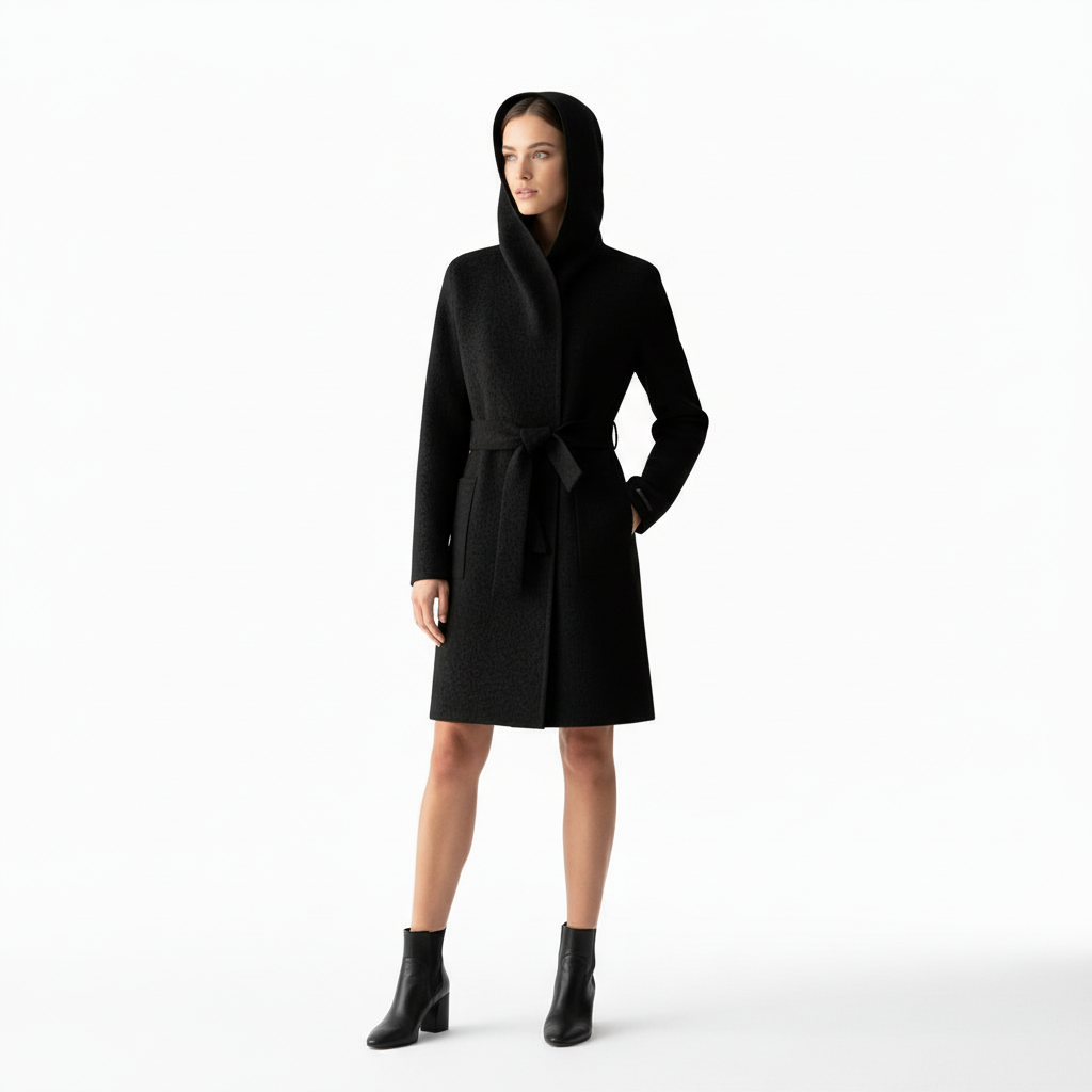 CAPPOTTO OBLATO CON CAPPUCCIO E CINTA IN VITA