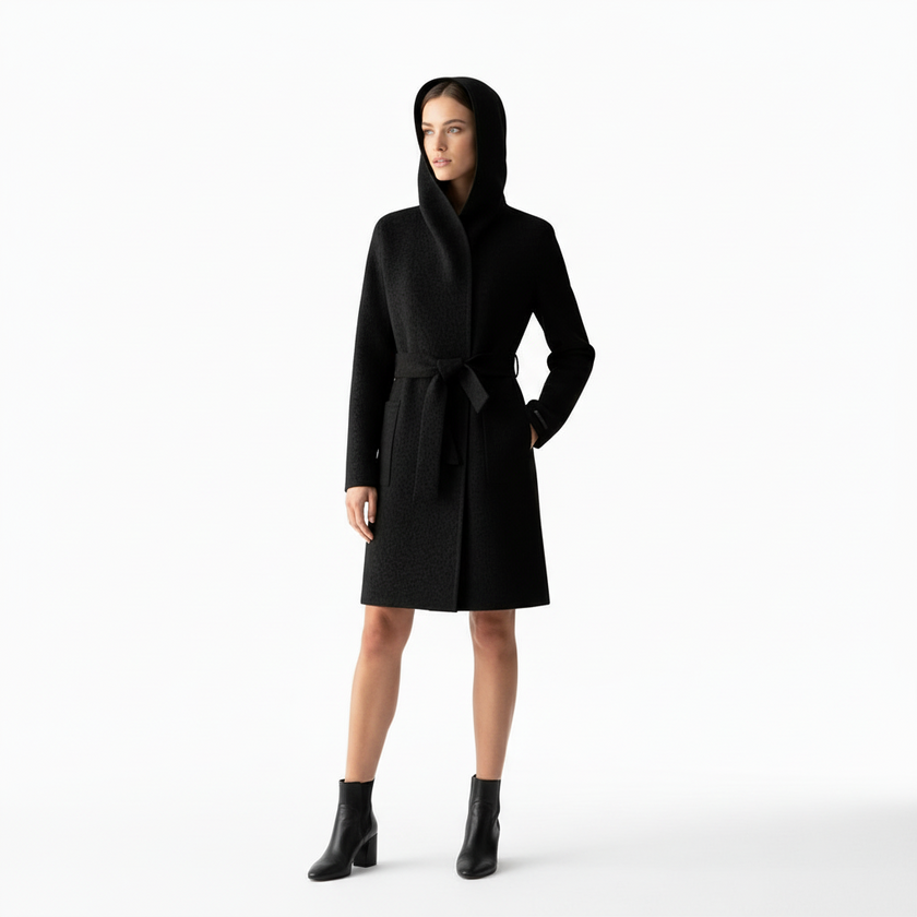 CAPPOTTO OBLATO CON CAPPUCCIO E CINTA IN VITA