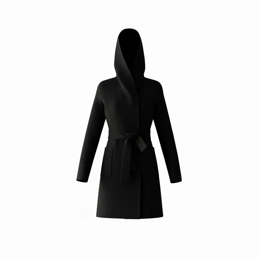 CAPPOTTO OBLATO CON CAPPUCCIO E CINTA IN VITA