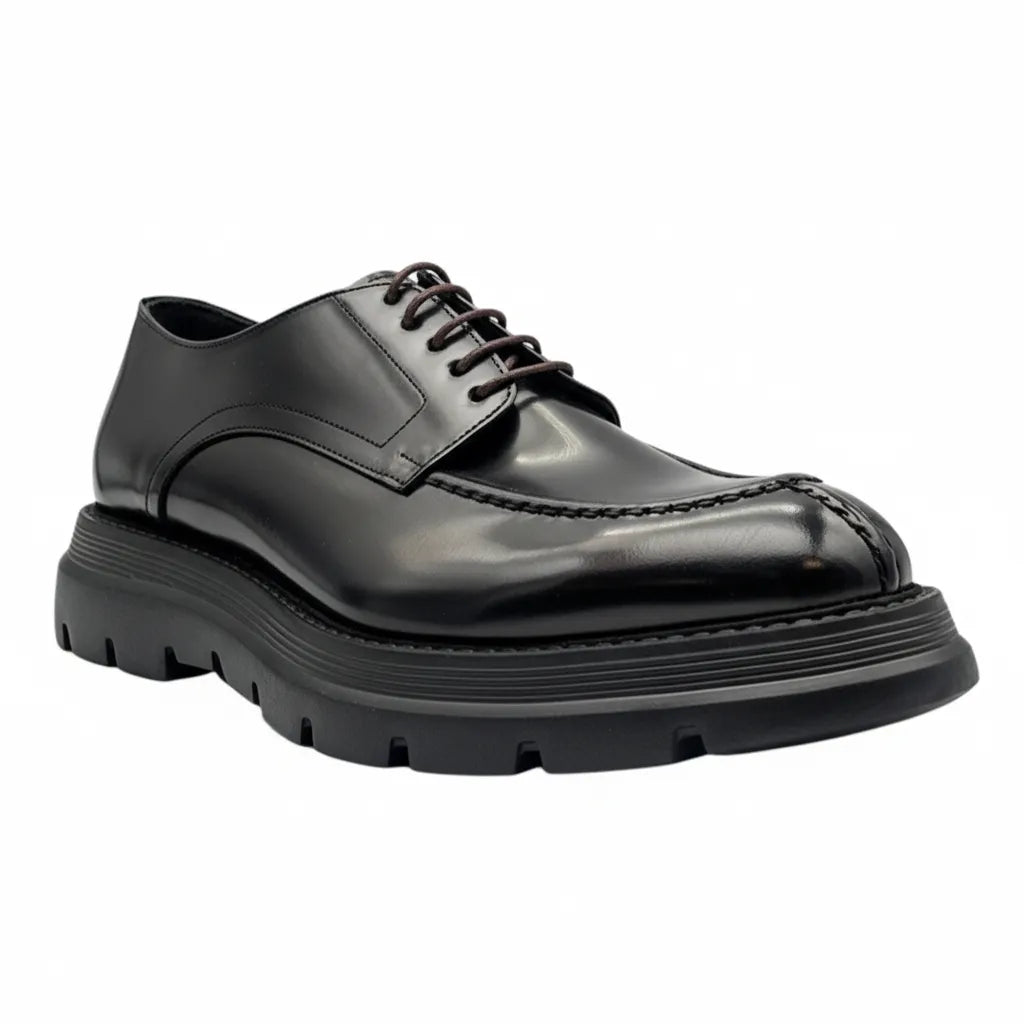 Stringata E411 derby in pelle abrasivata