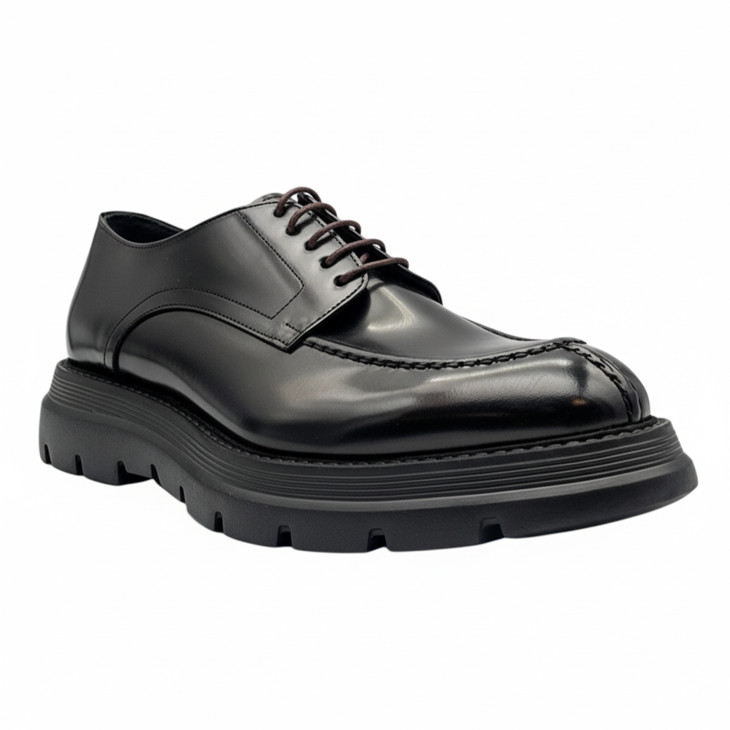 Stringata E411 derby in pelle abrasivata