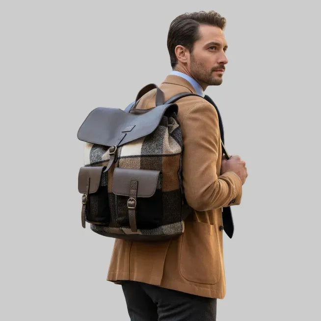 Zaino BS03 weekend fantasia a quadri in lana e pelle
