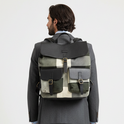 Zaino BS03 weekend fantasia a quadri in lana e pelle