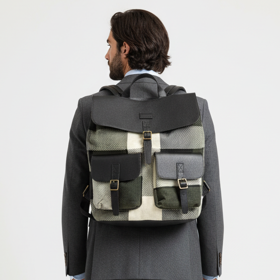 Zaino BS03 weekend fantasia a quadri in lana e pelle