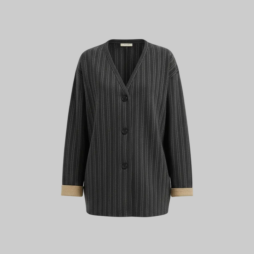 Cardigan 480105 Gessato con Polsini a Contrasto