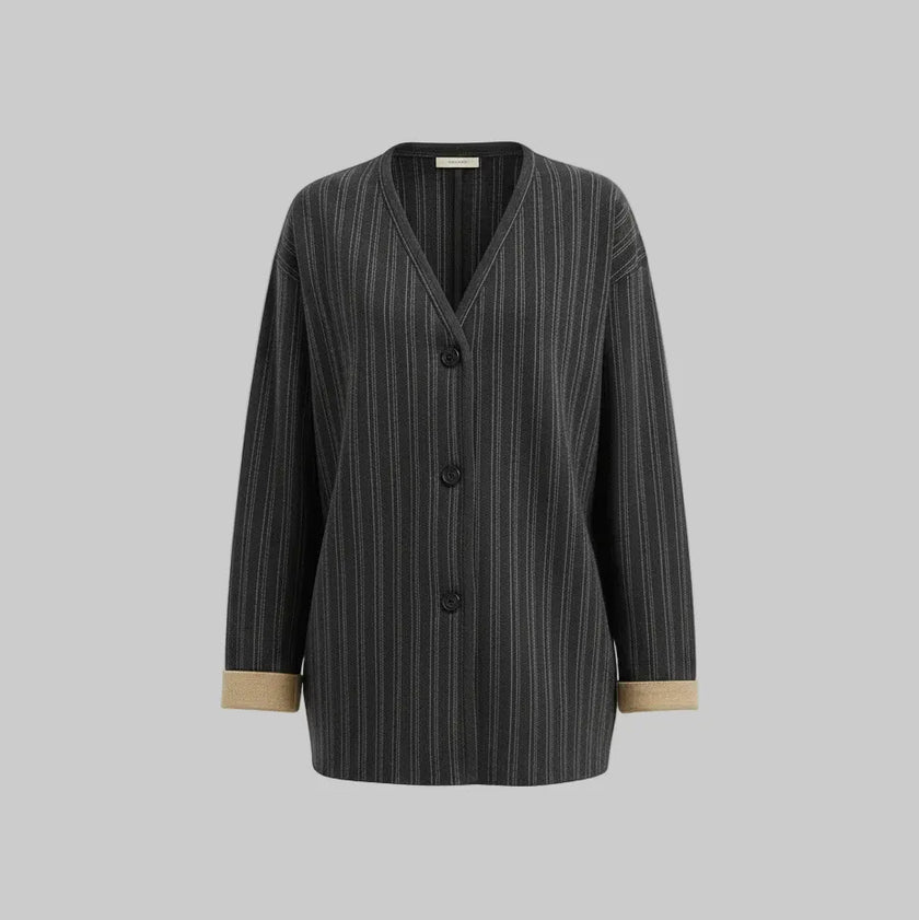 Cardigan 480105 Gessato con Polsini a Contrasto
