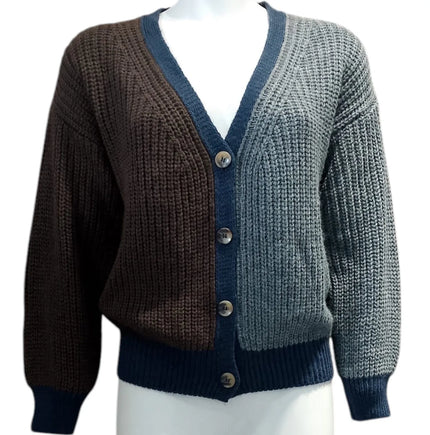 Cardigan Bicolore con Bottoni