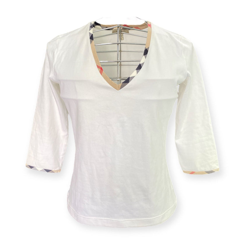 T-shirt con scollo a V e bordini a contrasto BURBERRY