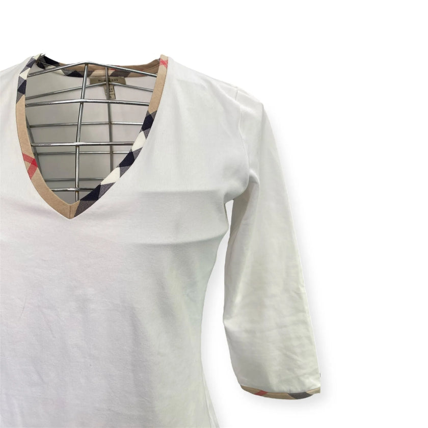 T-shirt con scollo a V e bordini a contrasto BURBERRY
