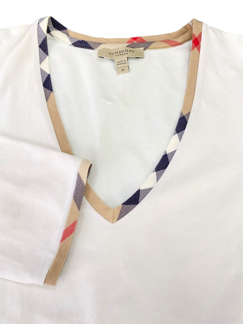 T-shirt con scollo a V e bordini a contrasto BURBERRY