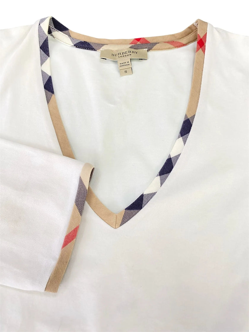 T-shirt con scollo a V e bordini a contrasto BURBERRY