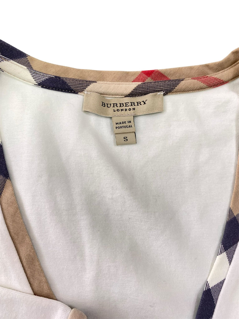 T-shirt con scollo a V e bordini a contrasto BURBERRY