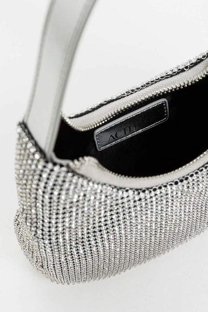 Borsa modello hobo in strass con logo in metallo