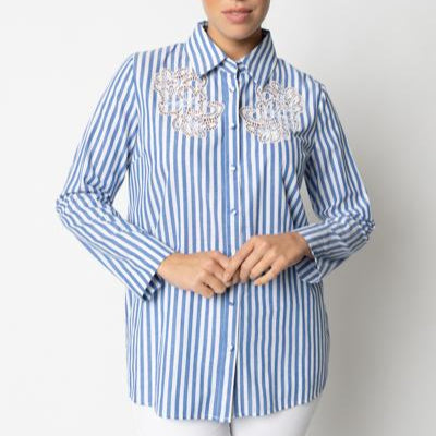Camicia rigata con dettagli ricamati GIULIA VALLI