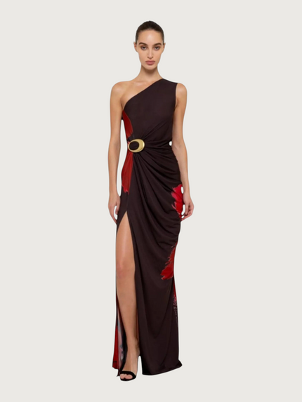 Abito lungo monospalla con spacco Alberto Audenino moro da donna - Collezione Continuativa - Wemax.it