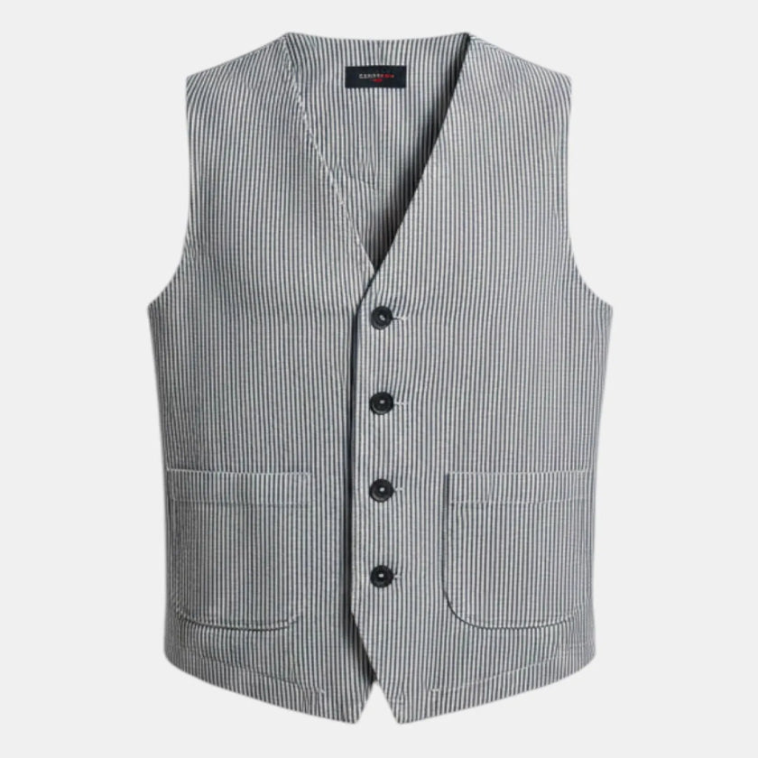 GILET SARTOIALE MODELLO RIGATO MONOPETTO