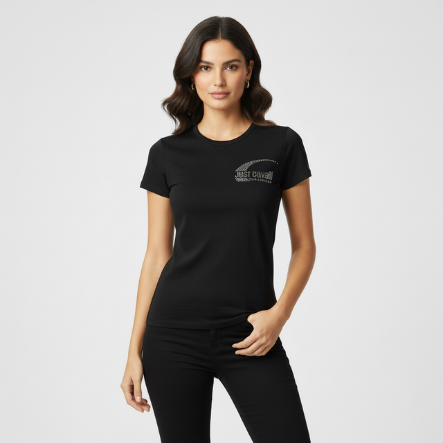 T-SHIRT CAVALLI1 CON LOGO STRASS