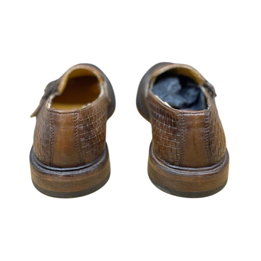 Mocassino in Pelle Stampata A Motivo Intrecciato con Doppia Fibbia e Fondo Cuoio