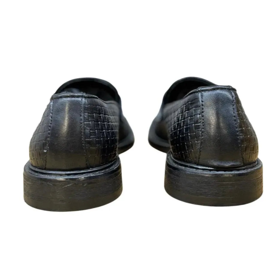 Mocassino in Pelle Stampata A Motivo Intrecciato con Doppia Fibbia e Fondo Cuoio