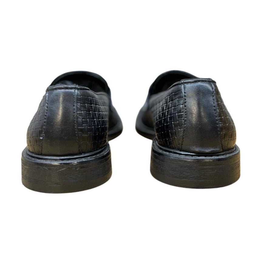 Mocassino in Pelle Stampata A Motivo Intrecciato con Doppia Fibbia e Fondo Cuoio