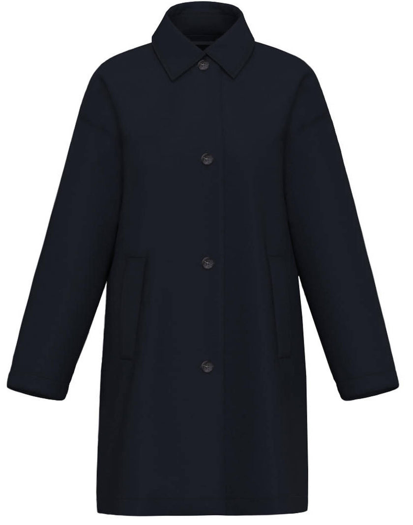 Impermeabile Midi Basic Collo Piccolo con Bottoni e Tasche a Filo