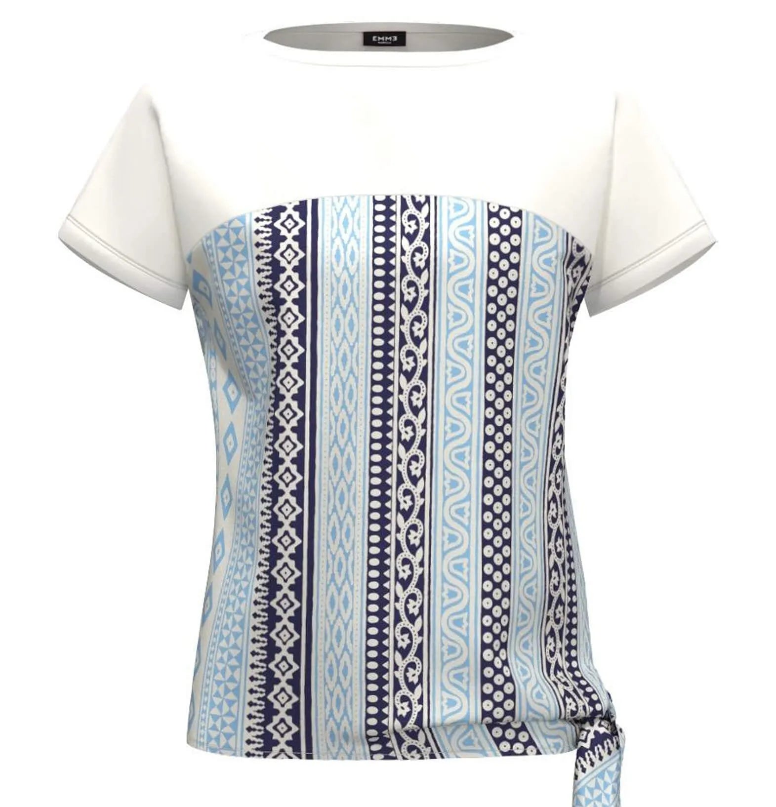 T-Shirt Bicolore con Fantasia con Nodo Laterale