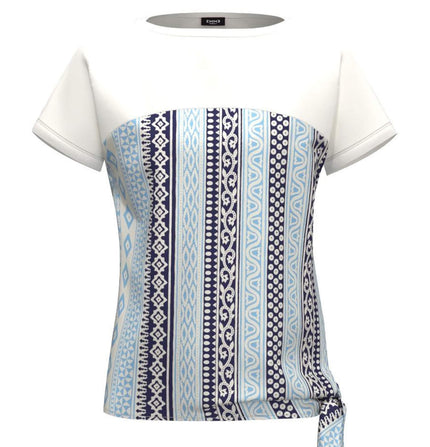 T-Shirt Bicolore con Fantasia con Nodo Laterale