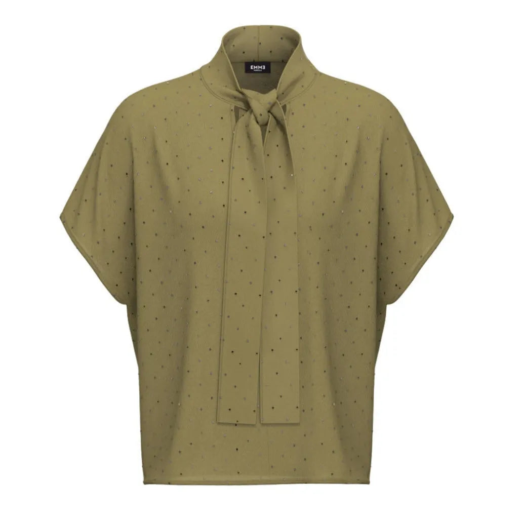 Blusa con Strass e Fiocco al Collo con Scollo a V EMME MARELLA
