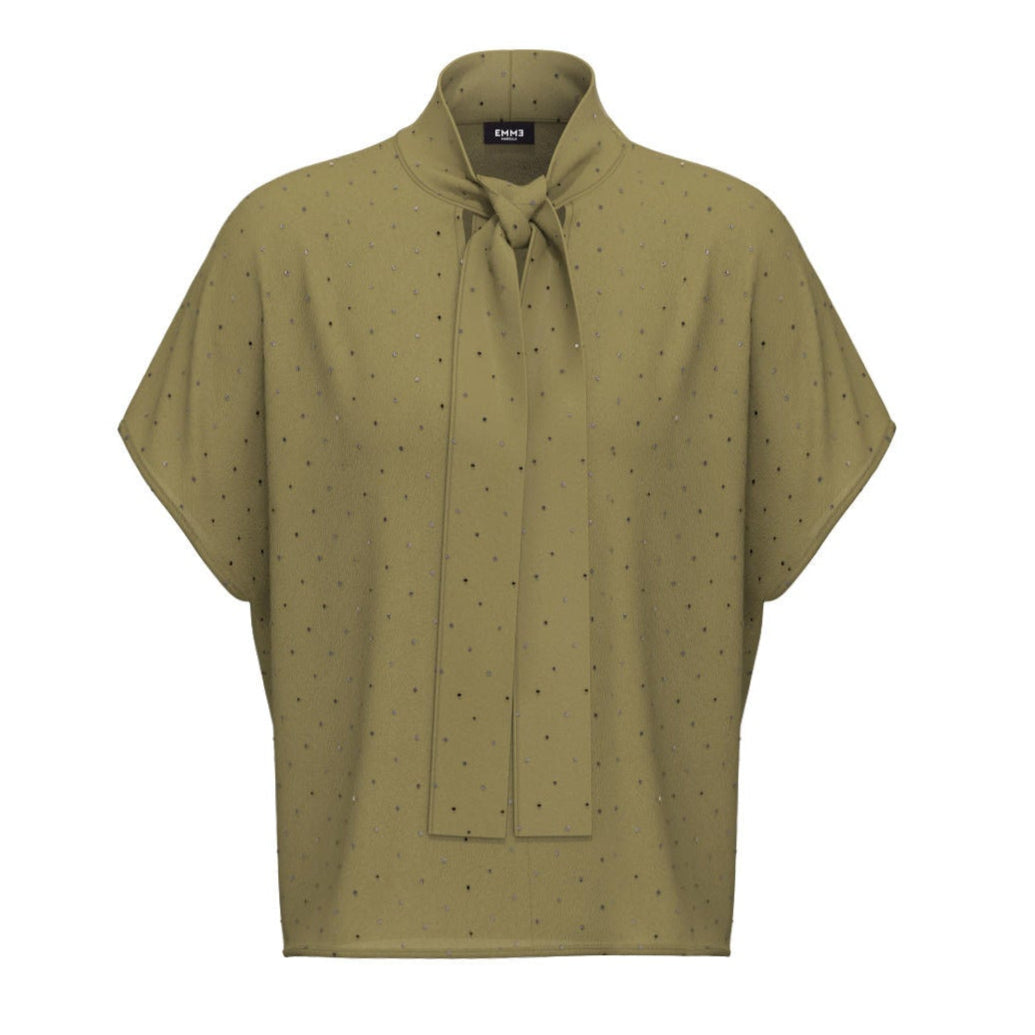 Blusa con Strass e Fiocco al Collo con Scollo a V EMME MARELLA
