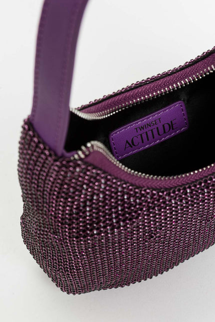 Borsa modello hobo in strass con logo in metallo