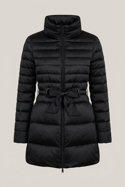 Piumino in satin NERO con cintura, capo solo