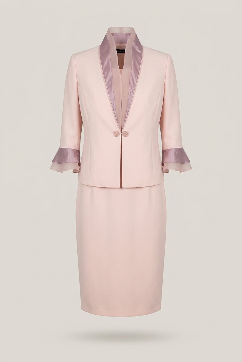 Completo giacca monopetto con organza e abito a tubino