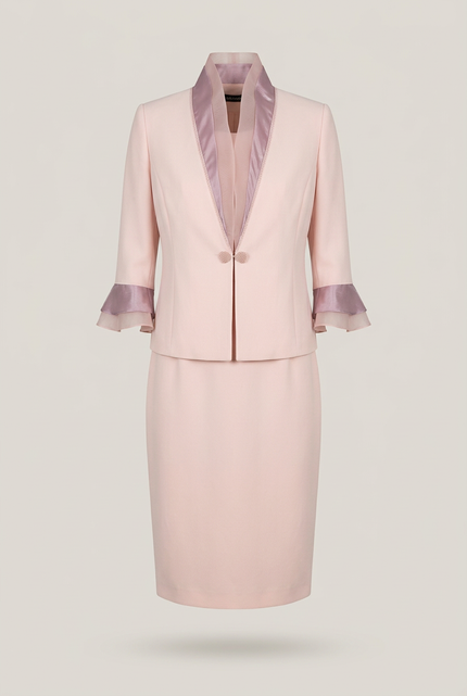 Completo giacca monopetto con organza e abito a tubino
