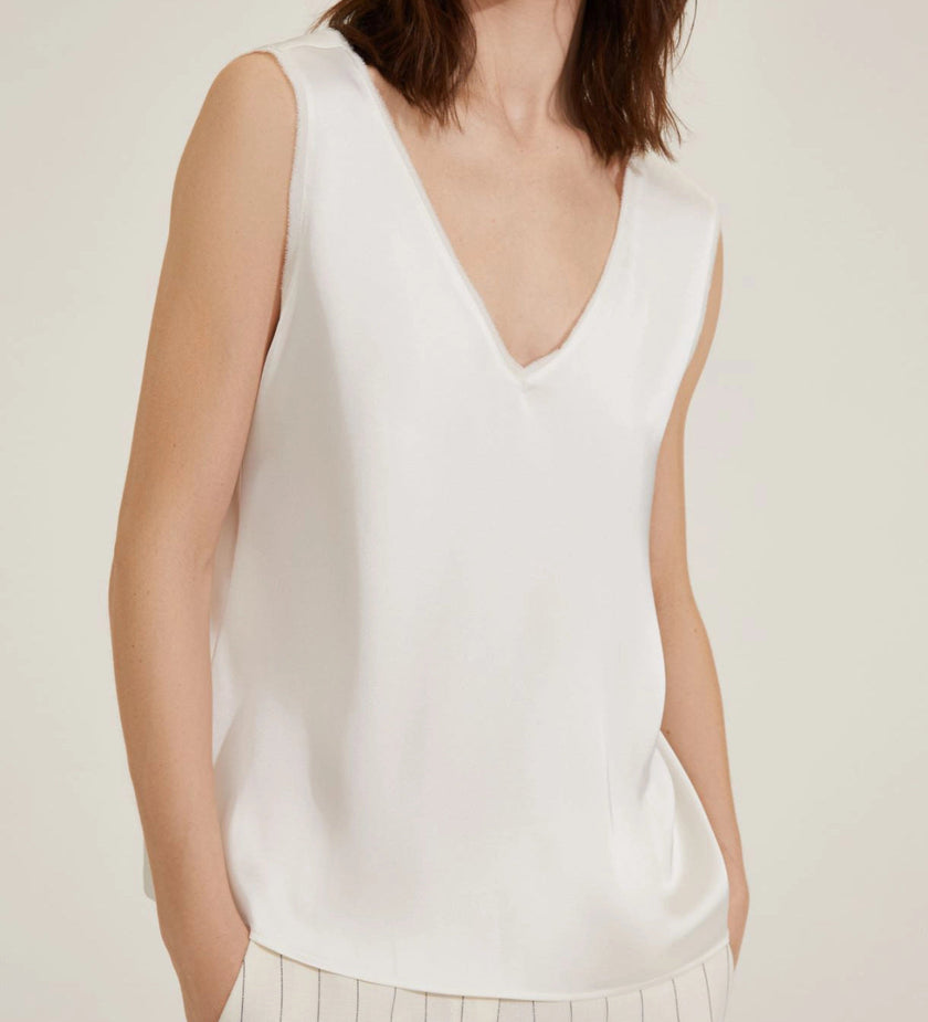 Top Giromanica a Spalla Larga in Raso con Bordi Sfrangiati EMME MARELLA